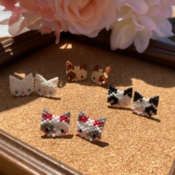 Miyuki delica Cat earrings - Picture 3 of 5